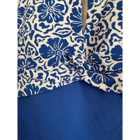 Tommy Bahama Island Cays Hibiscus High Neck One Piece swimsuit blue white - Picture 11 of 11